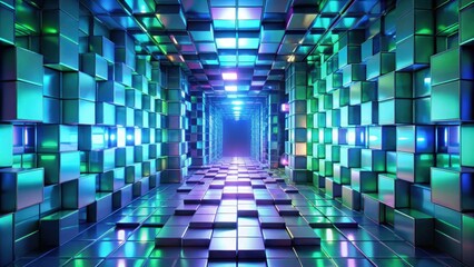 Leinwandbilder - Abstract iridescent cube corridor with vibrant lighting and reflective surfaces
