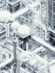 Aufkleber - Geometric industrial pattern illustrating interconnected oil tanks, pipes, and rigs in a complex network of structures. Generative AI