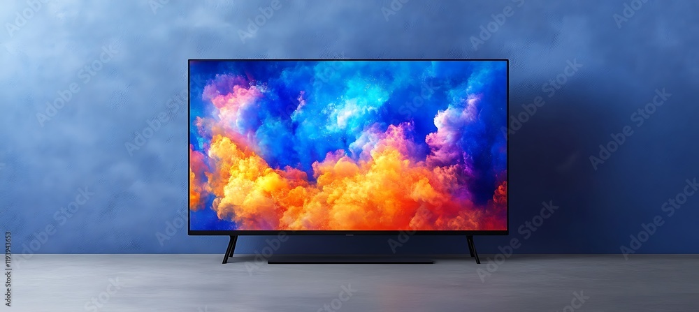 A premium, high-resolution TV displayed on a minimalist stand, with a ...