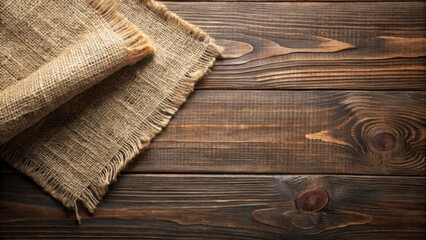 Aufkleber - Rustic Burlap Fabric on Dark Wooden Background A Textured Image for Design Projects