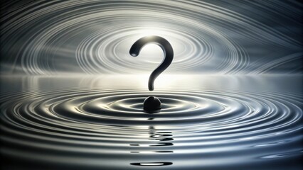 Poster - Mysterious Question Mark Falling into Serene Water, Creating Concentric Ripples of Inquiry
