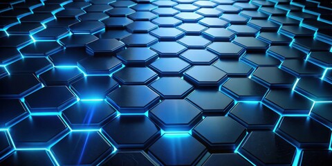 Leinwandbilder - Abstract Blue Hexagon Grid Pattern with Glowing Edges