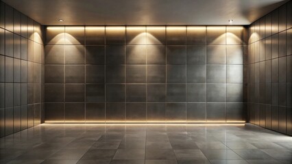 Poster - Empty Room with Dark Tiles and Subtle Lighting