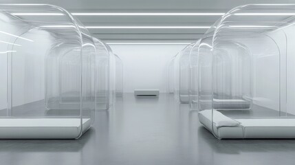 Poster - An empty, minimalist room with transparent tubes and sleek, modern furnishings, offering a clean and contemporary design aesthetic in a 3D render.