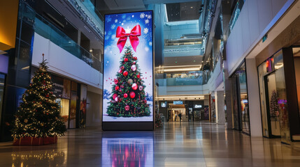 a vertical led billboard displays christmas theme in the shopping mall