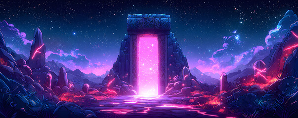 Wall Mural - a purple and red landscape with a large, glowing entrance