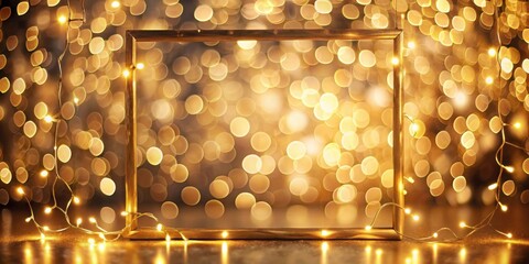 Leinwandbilder - Golden Frame with Festive Lights and Bokeh Background for Holiday Designs