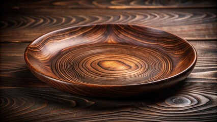 Aufkleber - Empty Rustic Wooden Bowl on Dark Wood Tabletop