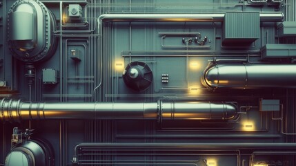 Poster - Geometric industrial pattern showcasing interconnected oil tanks and pipes in a complex energy facility layout. Generative AI