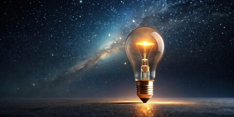 Wall Mural - illuminating ideas under a celestial canvas a glowing bulb against a starry night sky