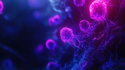 Aufkleber - Illuminated glowing bacteria reveal stunning colors under ultraviolet light at night. Generative AI