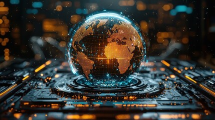 Wall Mural - futuristic globe with digital interface elements.