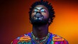 © NE97 - A serene portrait of a Black man in vibrant traditional attire against a colorful gradient background, perfect for Black History Month celebrations and cultural events.