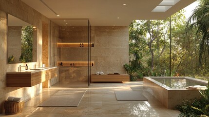 Wall Mural - Modern bathroom with nature view.