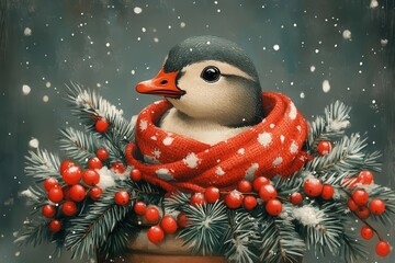 festive digital illustration of a christmas goose nestled in a pot blending whimsical design elements with holiday spirit for a cheerful seasonalthemed poster