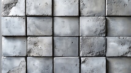 A symmetrical grid of concrete blocks with faint imperfections and natural wear, paired with neutral studio lighting to create a simple yet elegant product display backdrop, hd quality,