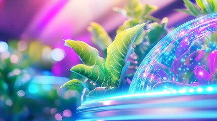 neon plants in futuristic dome - futuristic/sci-fi