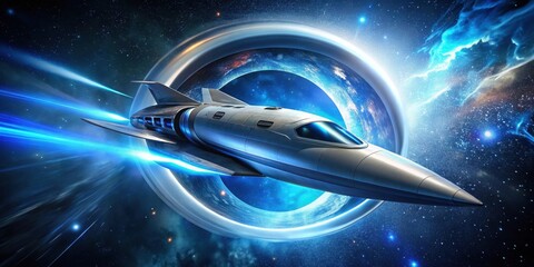 Wall Mural - a futuristic spacecraft streaks through the cosmos, its sleek silhouette a stark contrast against th