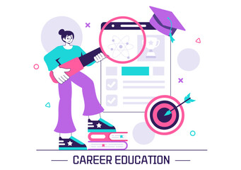 Wall Mural - Career Education Vector Illustration Featuring a Growth Oriented Learning Model with Activities Associated with Real Life Experiences in a Background