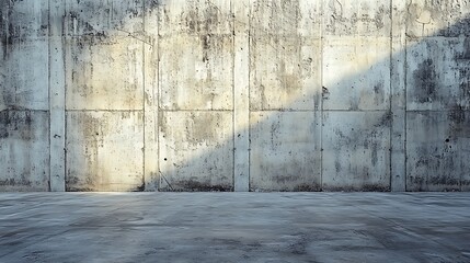 A weathered industrial concrete wall with sharp cracks and rough crevices, paired with a seamless matte floor, softly illuminated with neutral studio lighting for a clean yet rugged product backdrop,