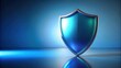 © Indigo Studio - A glimmering blue shield with a metallic border stands tall against a backdrop of cool blue hues, reflecting its protective power.