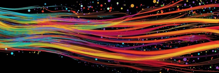 Fototapete - Vibrant energy lines and dots flowing together, representing active communication and data exchange in a dynamic setting. Generative AI