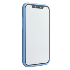 3D render of a simple smartphone with a blank screen, in a blue plastic case, isolated on transparent background