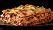 © Studio Stock Noerul - Delicious Lasagna Slice with Fresh Herbs on a Dark Plate