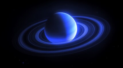 Wall Mural - Blue Planet with Prominent Rings Against a Deep Black Background with Stars