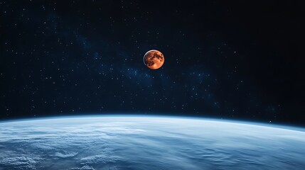 Wall Mural - Blood moon and planet earth with starfield in outer space during a lunar eclipse