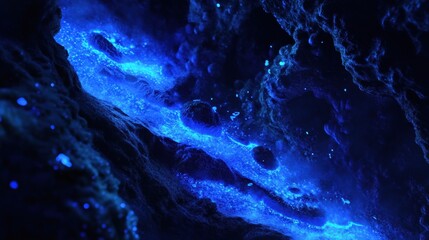 Poster - Glowing bacteria illuminate dark landscapes in stunning display under UV light at night. Generative AI
