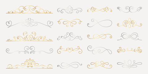 Wall Mural - vector set. elegant gold and silver decorative dividers with intricate swirls and curls. perfect for