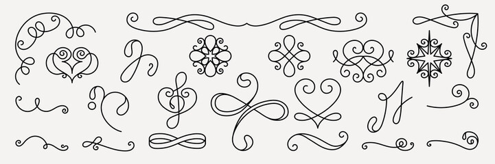 Wall Mural - vector set. elegant swirls and flourishes in black. decorative flourishes for design. swirls and cur