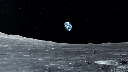 Wall Mural - Earth View from the Moon surface with a starry sky in the background
