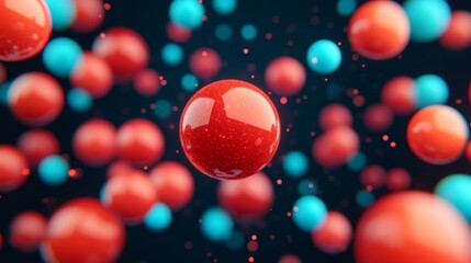 Wall Mural - Red and Blue Spheres in a Dynamic Abstract Background of Bubbles