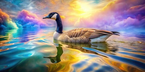 surreal canadian goose river swim: dreamlike aquatic bird photography