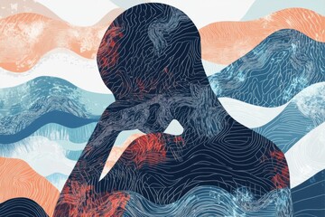 Leinwandbilder - Expression of pain through abstraction with sharp geometric forms and flowing waves in a creative representation of distress. Generative AI