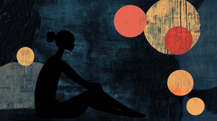 Aufkleber - Person seated in shadow with abstract representations of mental turmoil in a quiet, introspective setting. Generative AI