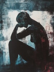 Poster - Person in shadow representing inner conflict with abstract elements of mental turmoil. Generative AI