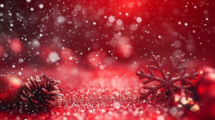 Wall Mural - Festive christmas decorations winter wonderland stock photo red background