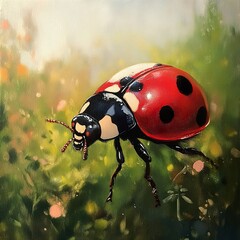 Wall Mural - Ladybug Closeup: A Vibrant Nature Painting