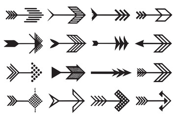 Minimalistic black arrow vector designs showcasing diverse geometric shapes, perfect for creative layouts and modern design concepts