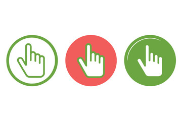 Wall Mural - Circular click icons in red, green, and blue with outlined hand symbols, ideal for indicating selection or interaction in UI/UX design