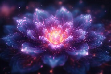 Wall Mural - hypnotic fractal mandala with iridescent patterns swirling in deep purples and electric blues intric