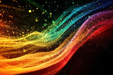 Fototapete - Vibrant energy lines and dots illustrate dynamic communication and lively data exchange in a colorful display. Generative AI