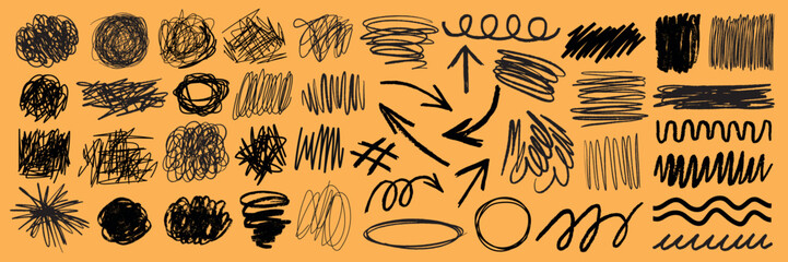 Wall Mural - a collection of black ink scribble art illustration. set of black ink scribble in various design ill