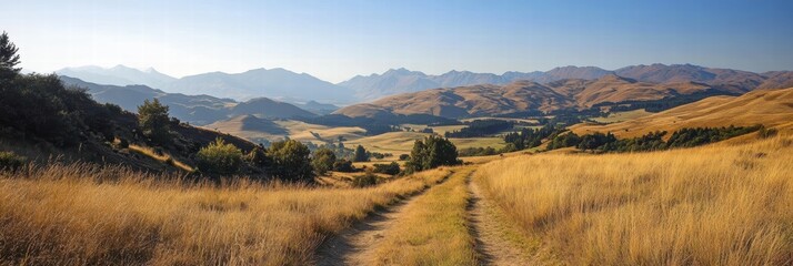 Wall Mural - A peaceful mountain view with soft, rolling hills and a calm sky, evoking a sense of tranquility and solitude.