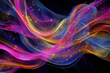 Fototapete - Vibrant energy flows with dynamic lines and dots representing active communication and data exchange in an abstract design. Generative AI