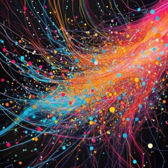 Fototapete - Vibrant energy lines and dots illustrating active communication and data exchange between dynamic networks. Generative AI