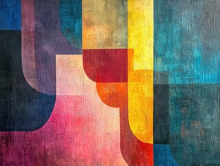 Wall Mural - a series of overlapping shadows in abstract forms, with vibrant hues blending into one another acros